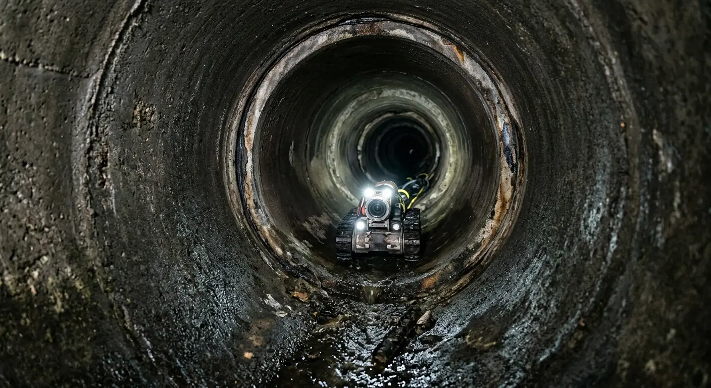 Robotic sewer camera inspecting pipe interior for Sewer Line Repair in Ecorse